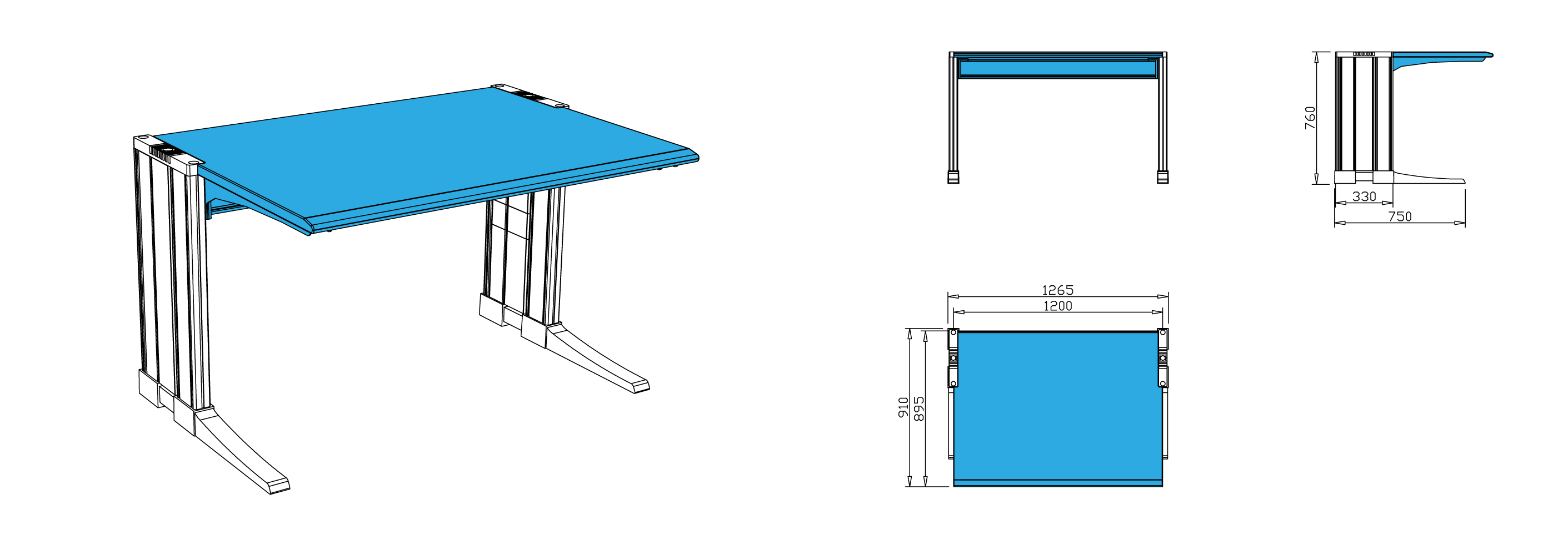 AES ESD Worktop 1200 x 900 mm for ESD Workstation AES Oscar drw